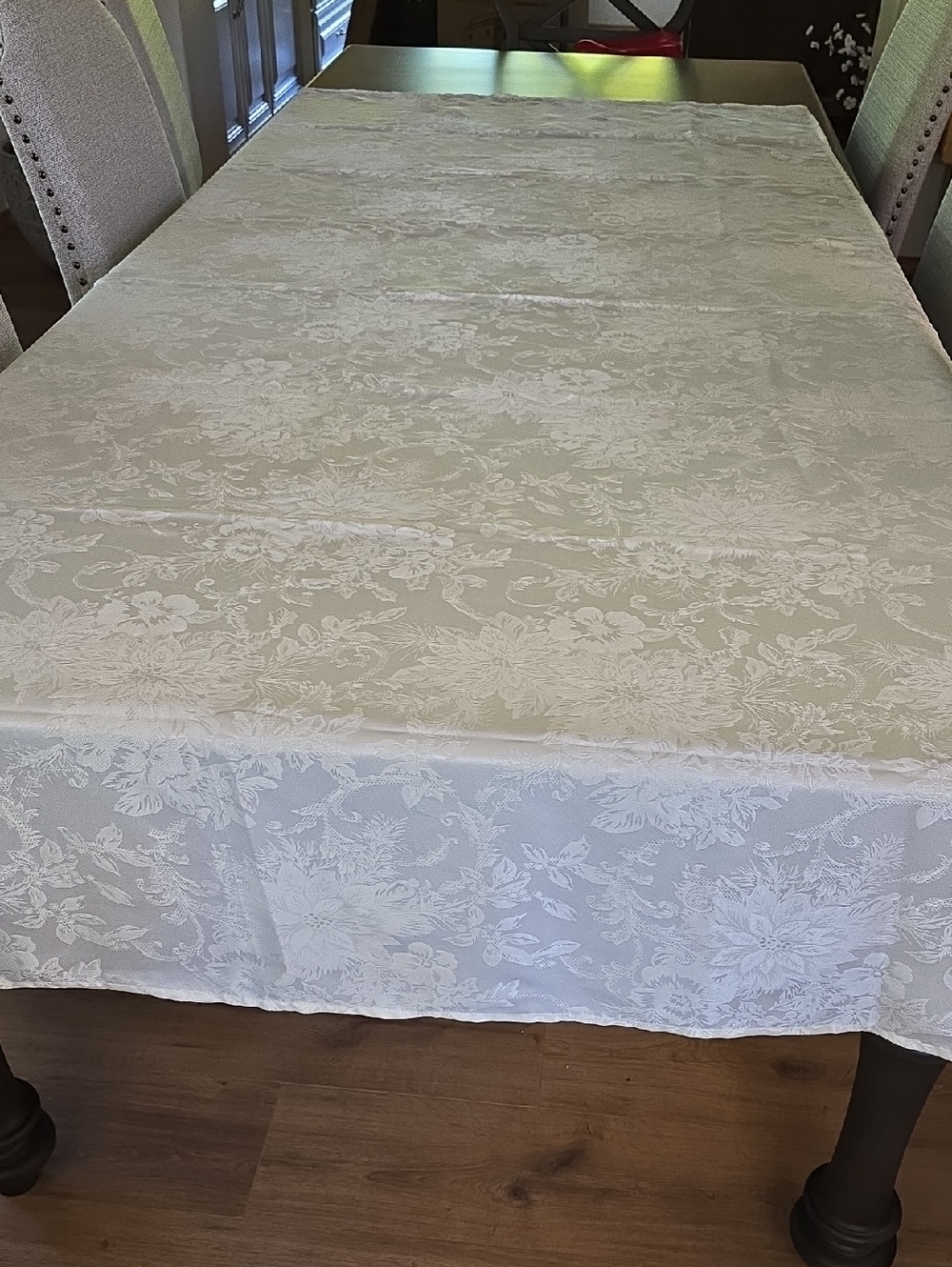 Ivory Floral Jacquard Tablecloth by